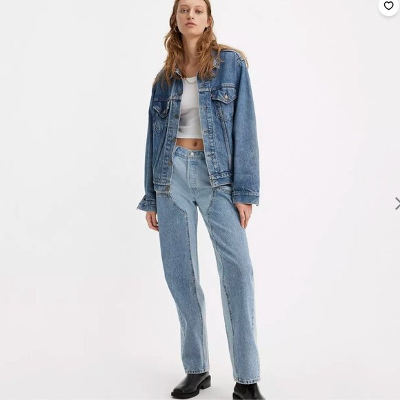 Levi's Premium 501 '90s Western Chaps Colorblock Jeans 30" Medium Wash Size 25 - Picture 3 of 8